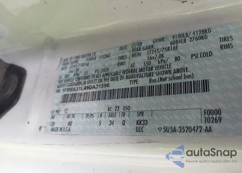 2009 Ford E-350 Super Duty Xl/Xlt from USA, damaged, VIN 1FBSS31L49DA31596